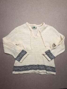 Vintage Icelandic Design Pure Wool Sweater M Cream Gray Nordic Fair Isle Iceland